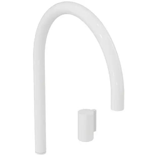 Waschtischarmatur in Weiß mit hohem Auslauf, gefertigt von Ideal Standard. Das Design ist rund und ohne Ablaufgarnitur.